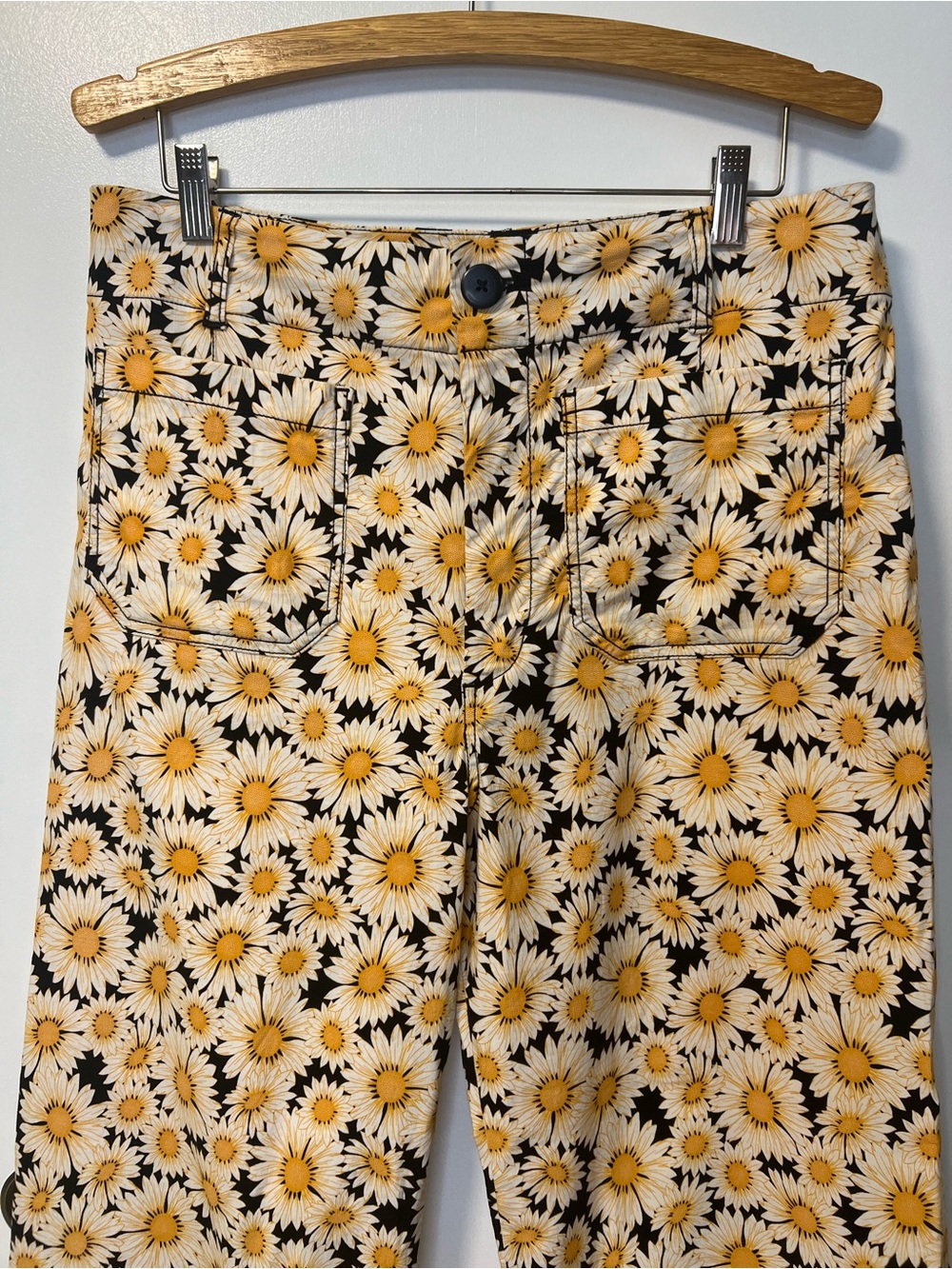 Maeve Anthropologie The Colette Daisy Print Wide Leg Cropped Pants Size 32 - Picture 3 of 9
